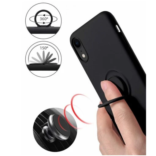 IPhone XR : Coque Silicone Renforcée Noire Avec Anneau Aimanté - Image 2