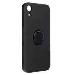 IPhone XR : Coque Silicone Renforcée Noire Avec Anneau Aimanté
