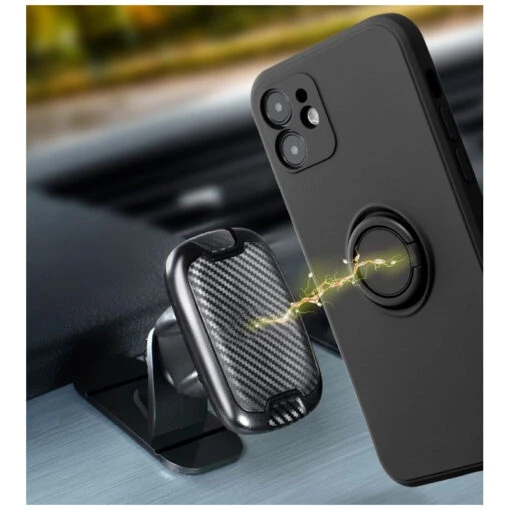 IPhone XR : Coque Silicone Renforcée Noire Avec Anneau Aimanté - Image 5