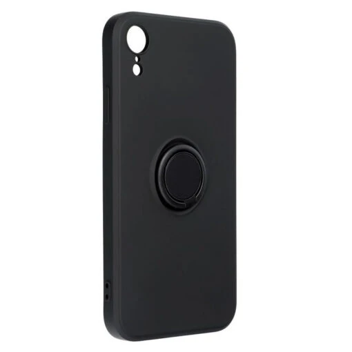 IPhone XR : Coque Silicone Renforcée Noire Avec Anneau Aimanté