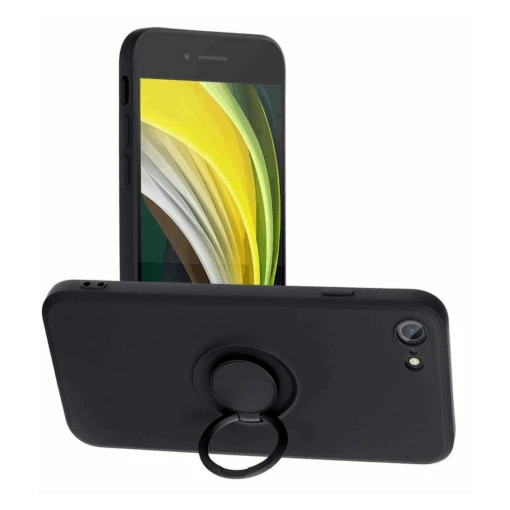 IPhone 7 / 8 / IPhone SE (2e Gén / 3e Gén) : Coque Silicone Renforcée Noire Avec Anneau Aimanté - Image 2