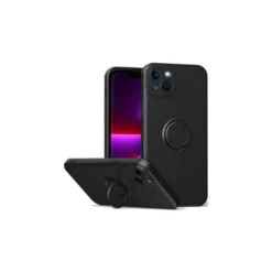 IPhone 14 Plus : Coque Silicone Renforcée Noire Avec Anneau Aimanté