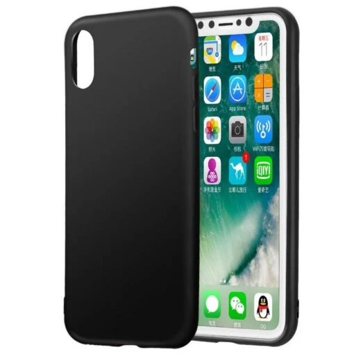 IPhone X, XS : Coque Silicone Gel Noire Souple