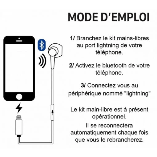 Kit Piéton écouteurs Stéréo Filaire Lightning / Bluetooth - Image 3